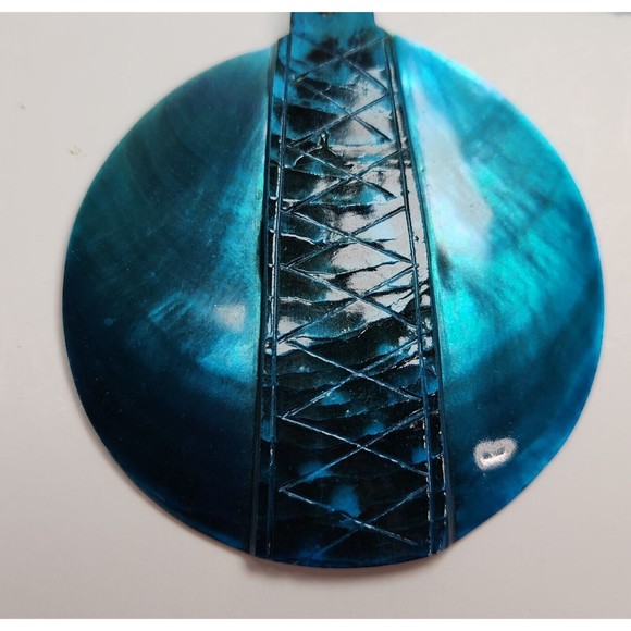 Mother of Pearl Pendant Necklace Dyed Ocean Blue Beaded Multi-Strand 24 in. - Picture 6 of 9